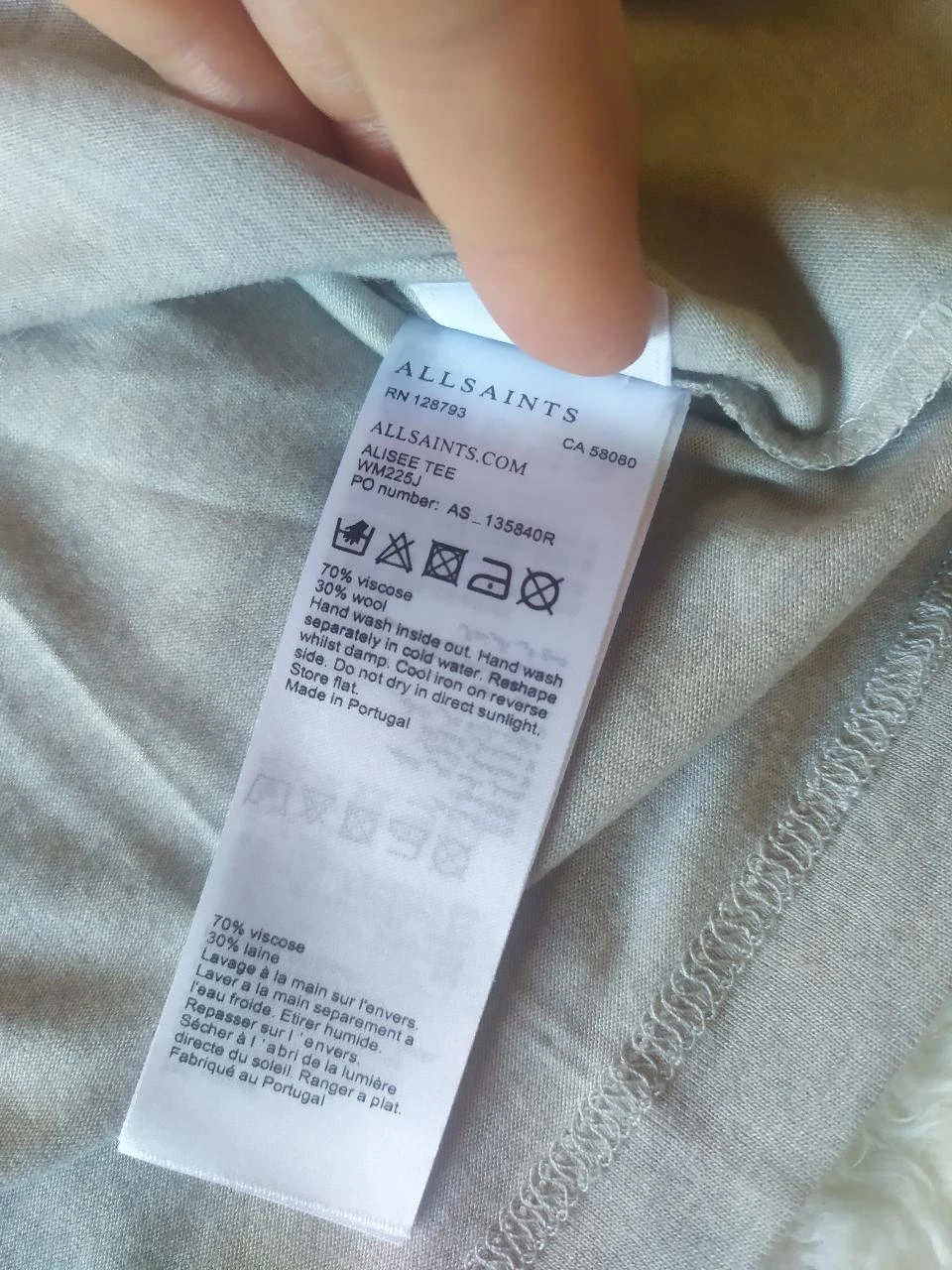 ALLSAINTS Women's Light Grey Viscose Wool Blend Relaxed T-Shirt Size S – photo 13